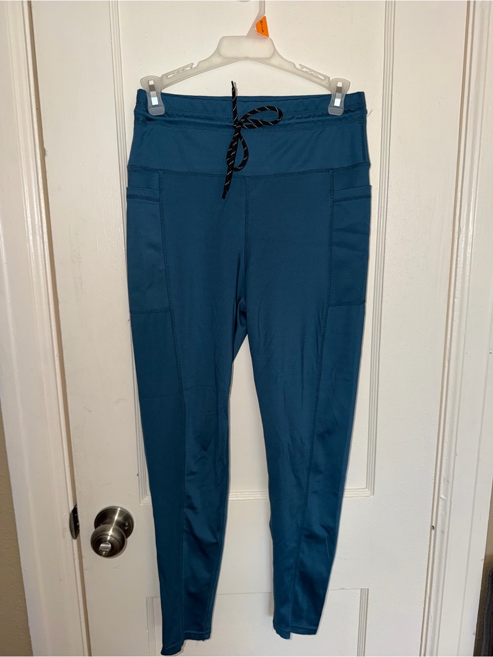 Adrienne Vittadini Sport Teal Drawstring High-Rise Leggings with Side Pockets. M
